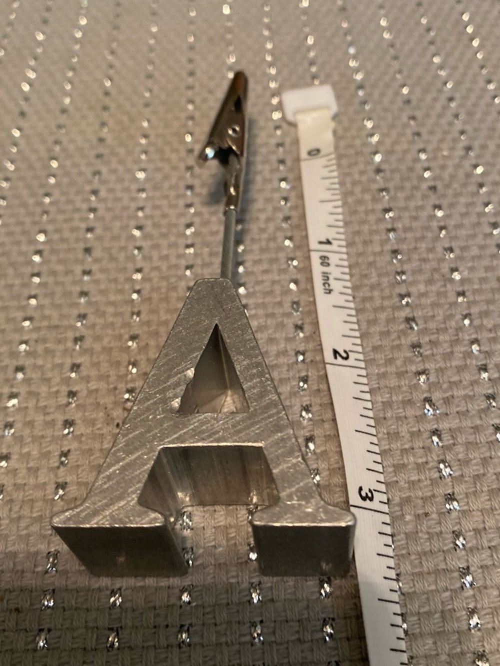 Metallic Silver Letter A  Accent with Clip Holder.SMALL